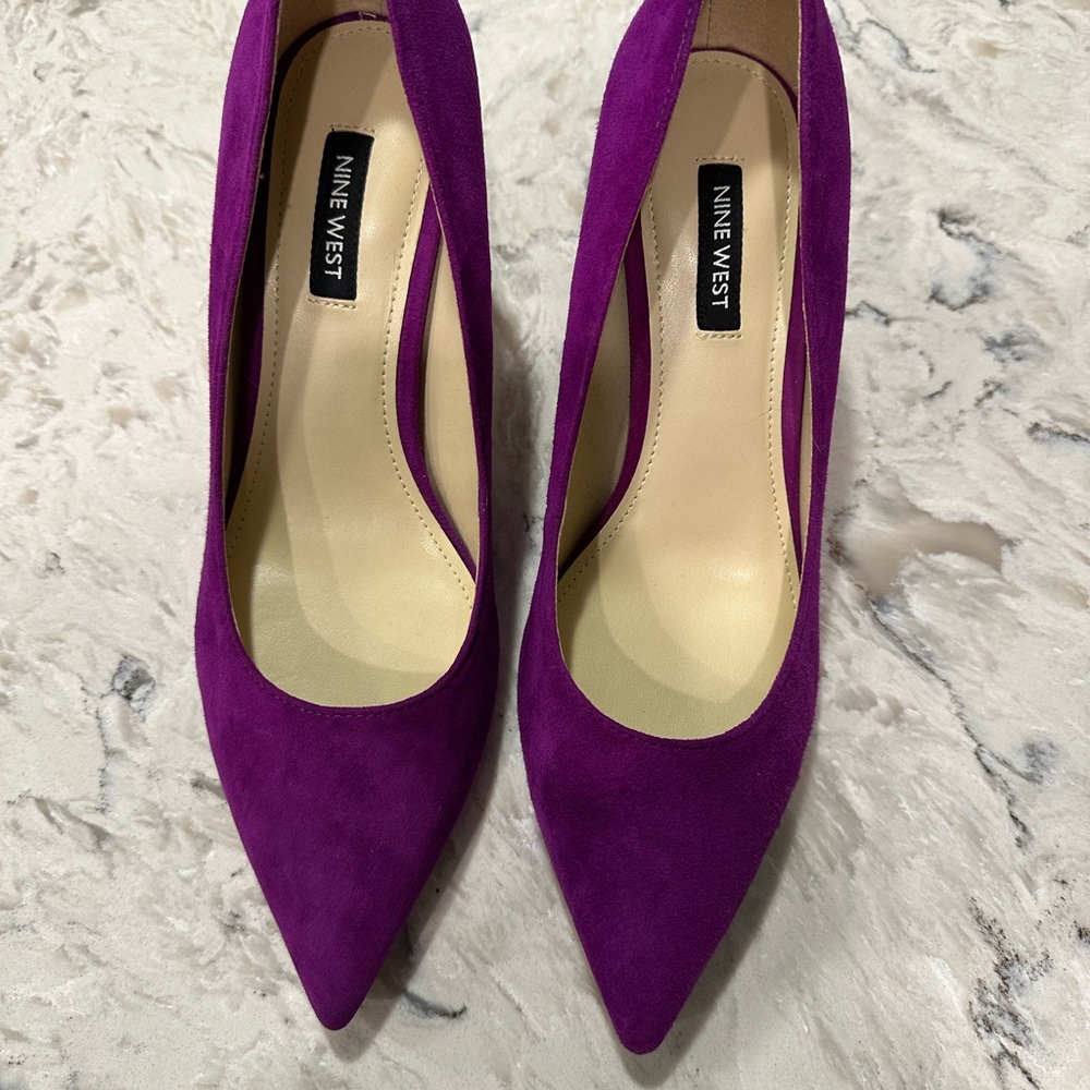 Nine West Purple Suede Heels Elegant Pointed-Toe